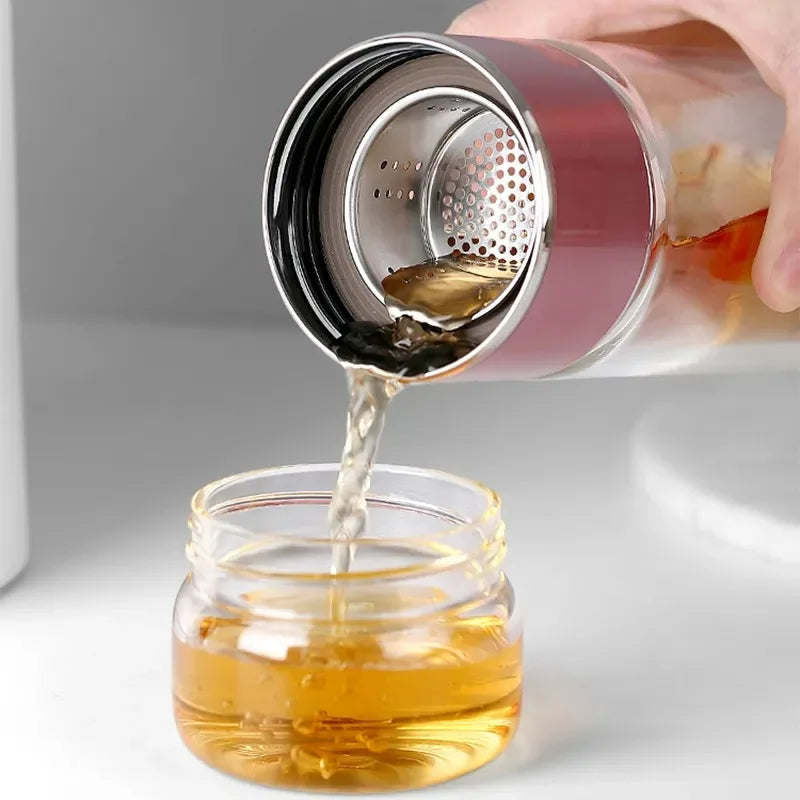 420ML Double Layer Borosilicate Glass Tea Water Bottle with Infuser - Leakproof Drinkware