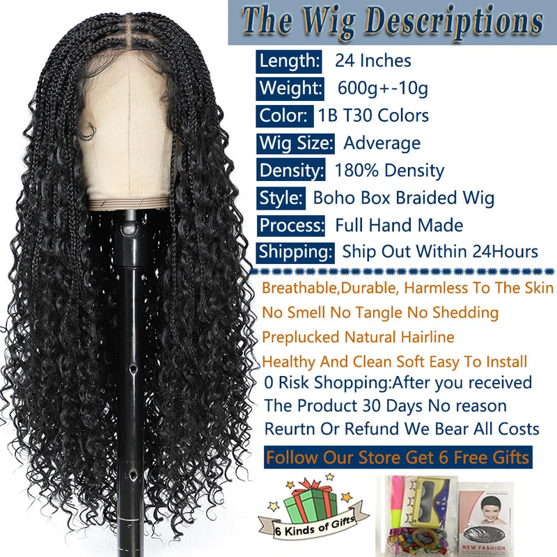Boho Lace Front Braid Wig for Women - Natural Hairline, Lightweight, Multi-Color Options