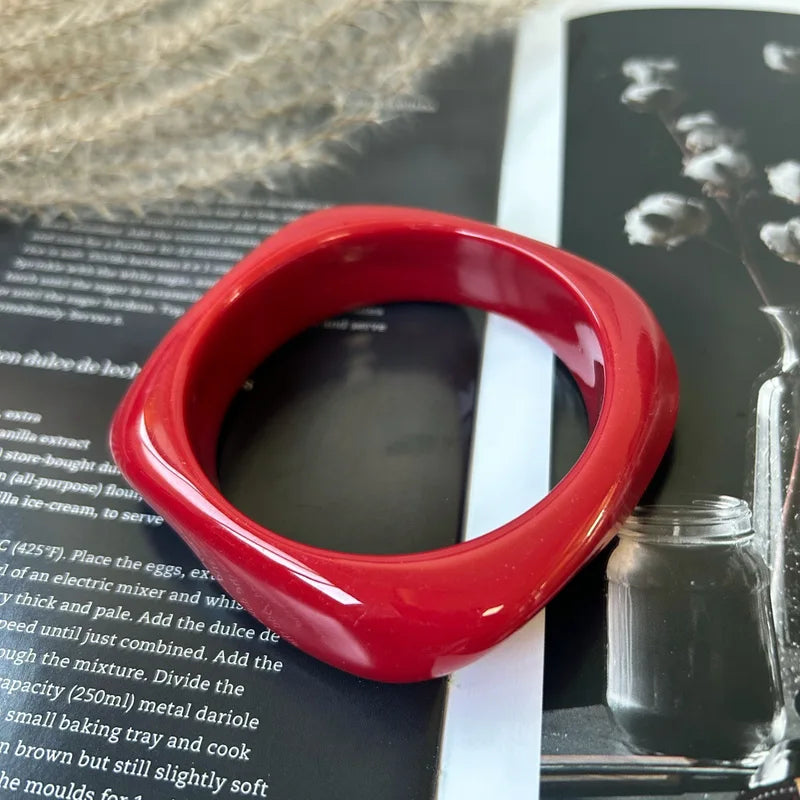 Vintage Punk Geometric Resin Bracelet Set - Wide Thick Stacked Jewelry