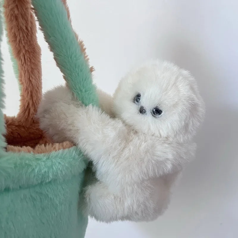 Cute Owl Plush Pendant Keychain - Soft Fluffy Bag Charm & Wristband