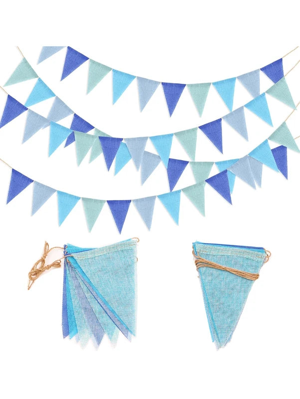 Blue Burlap Pennant Banner - Outdoor Hanging Decor for Party & Events