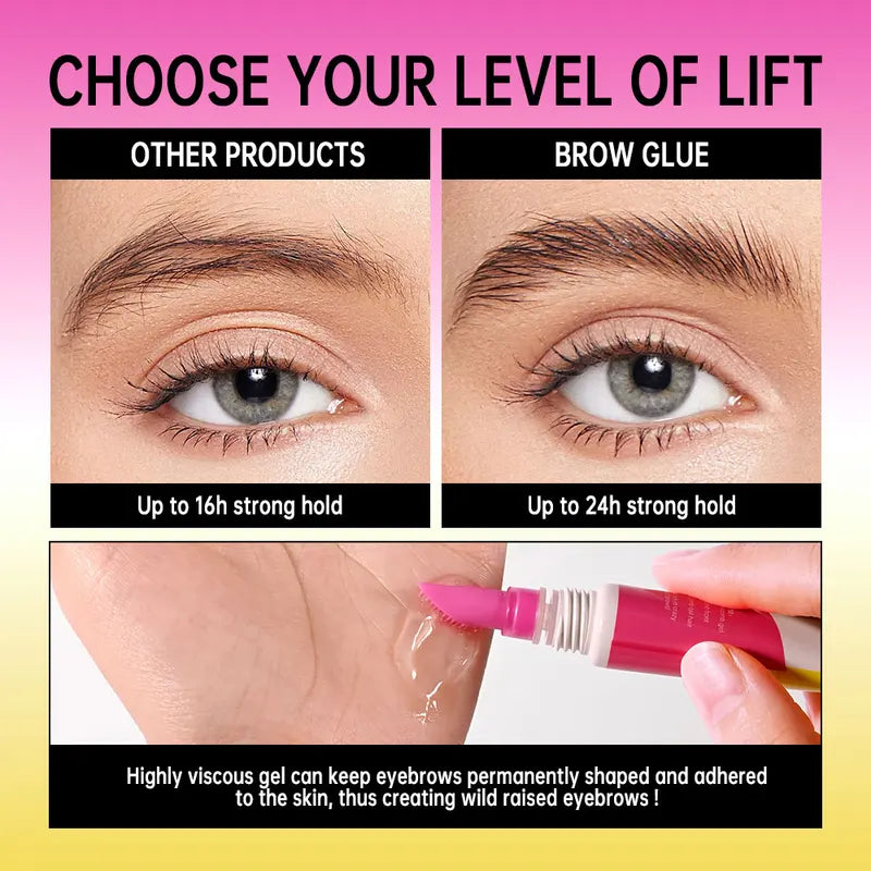 Long Lasting Brow Gel with Comb - Strong Hold Clear Eyebrow Styling Wax