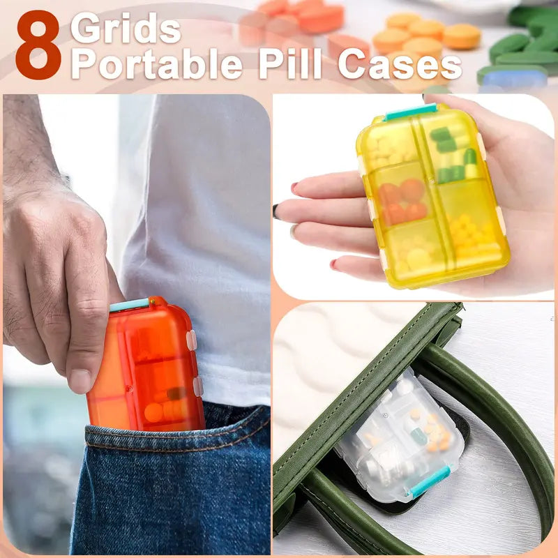 Travel Pill Organizer Case with 10 Compartments - Portable Waterproof Medicine Storage Box