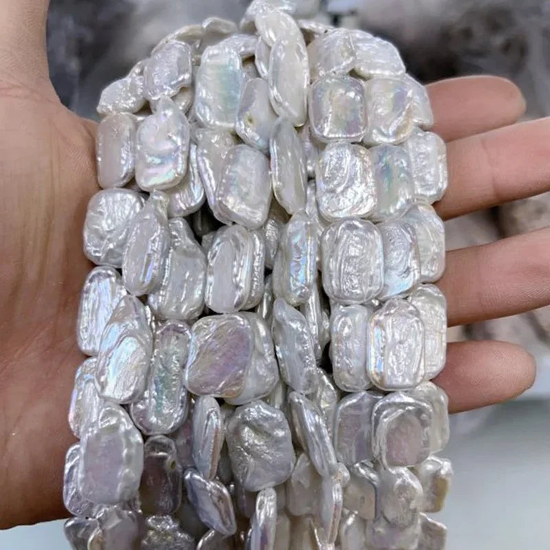 Natural White Freshwater Pearl Beads 12x16mm Square 18cm Jewelry Making Supplies