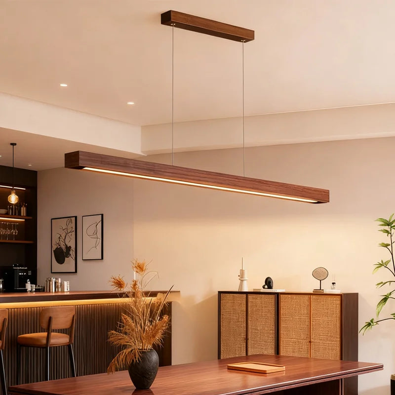 Nordic Pendant Light Wood Long Strip Chandelier for Living & Dining Room Lighting