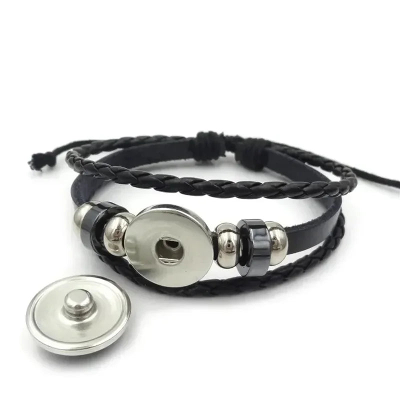 Handwoven Leather Bracelet with Glass Cabochon - Adjustable Boho Jewelry for Women