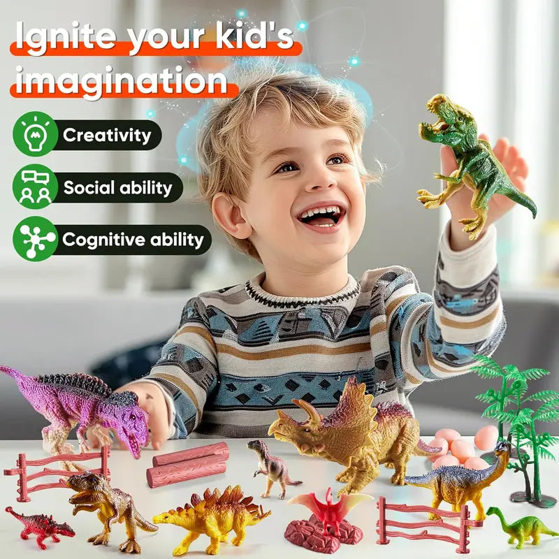 46-Piece Dinosaur Toy Set with Storage Box - Educational Prehistoric Figurines for Kids