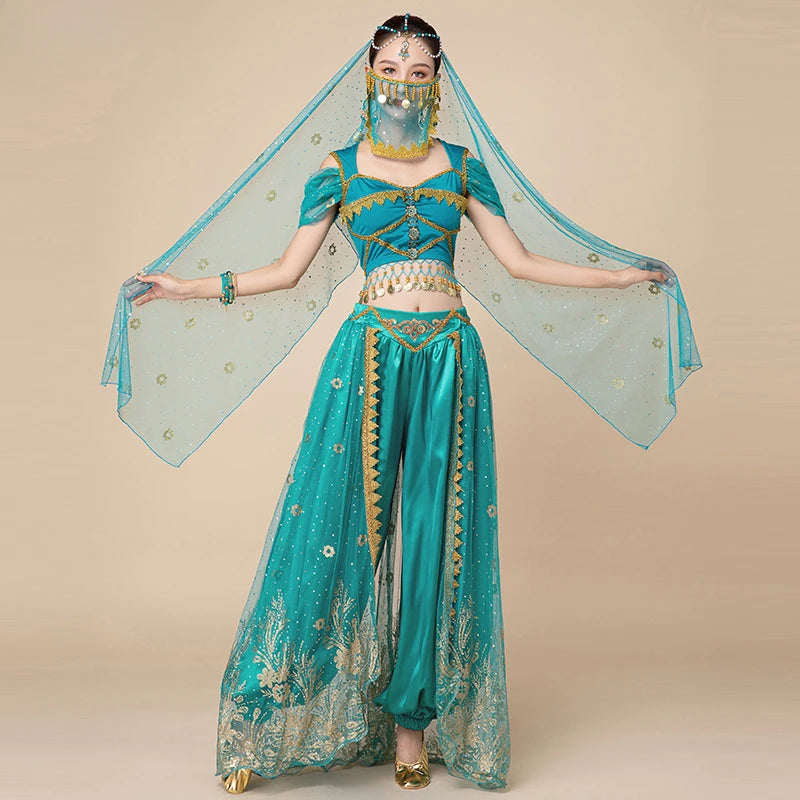 Halloween Arabian Princess Jasmine Costume Belly Dance Indian Bollywood Performance Set