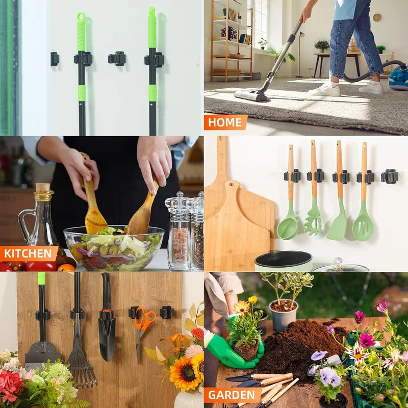 Wall Mount Broom & Mop Holder Stainless Steel Organizer for Garden & Home