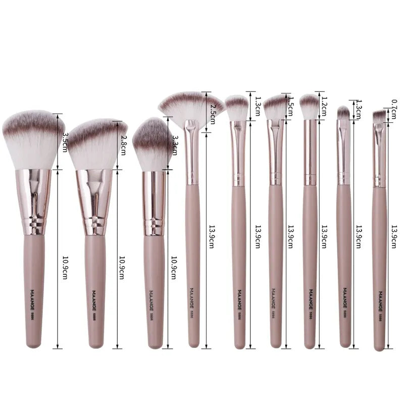 9-Piece Makeup Brush Set for Foundation, Eyeshadow, Highlighter & Blending - Soft Bristles