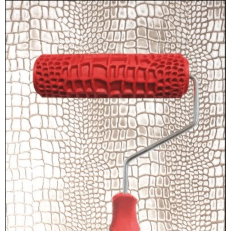 Textured Pattern Paint Roller with Red Handle - Durable Wall Painting Tool