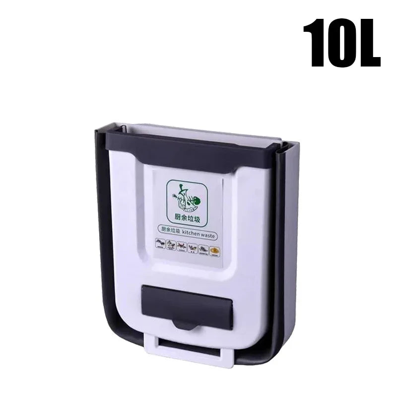 Wall Mounted Collapsible Trash Can - 10L Space-Saving Wall-Hanging Waste Bin