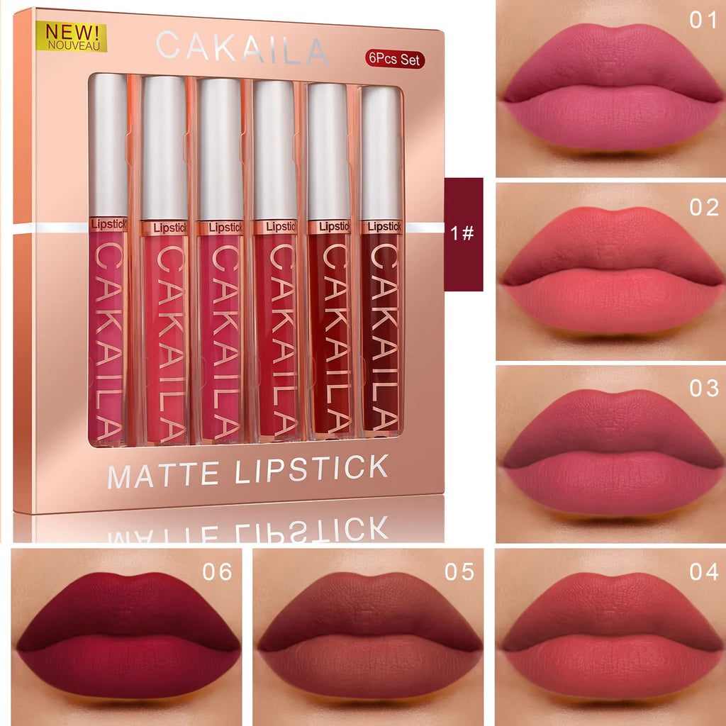 6-Color Liquid Matte Lip Gloss Set Waterproof Long-Lasting Velvet Lipstick