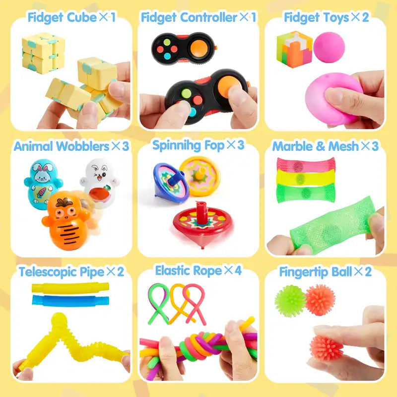 Sensory Fidget Toys Set for Kids and Adults - Stress Relief and Autism Toys, Party Favors, Classroom Prizes, 60 Pieces