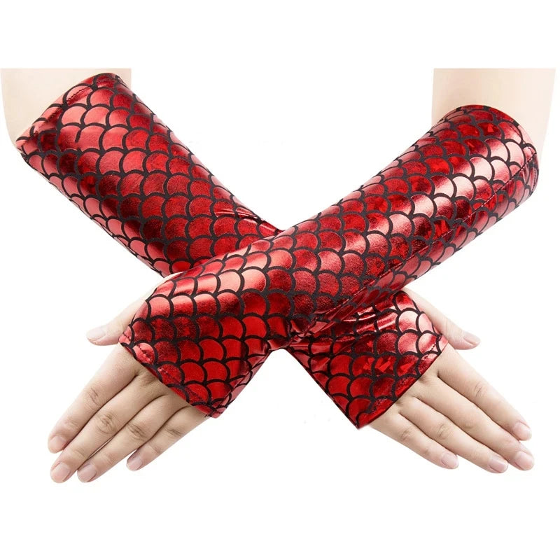 Women Cosplay Mermaid Fingerless Gloves Halloween Stage Performance Fashion Accessories