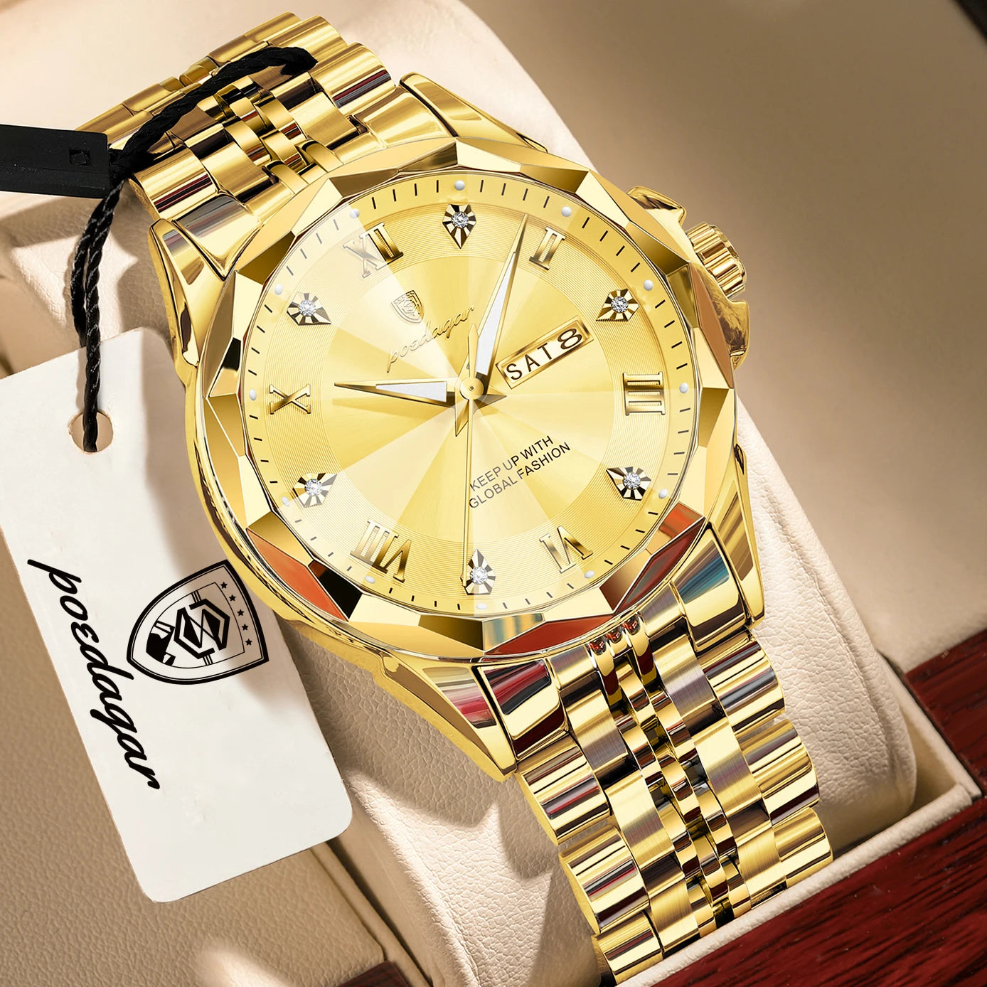 Luxury Men’s Waterproof Luminous Quartz Wristwatch with Date and Week Display