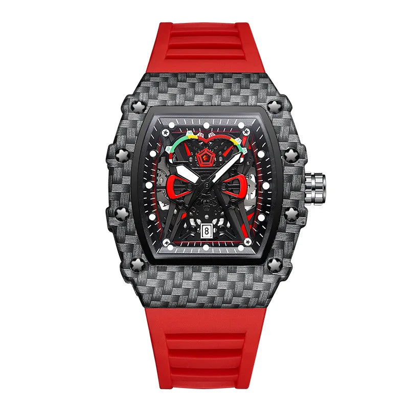 Men's Waterproof Glow Watch with Personalized Silicone Wine Barrel Design