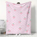 Pink Strawberry Print Flannel Blanket - Soft Warm Cozy Throw for Home and Camping