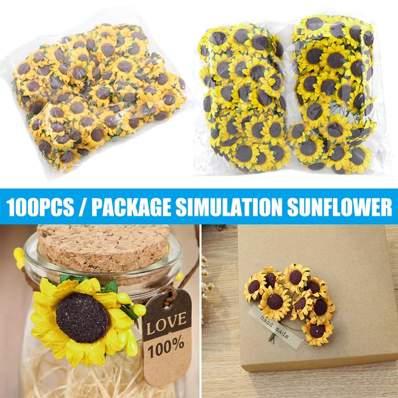 Fake Silk Sunflowers Bulk 100pcs Small Artificial Flowers for Craft Party Wedding Home Decor