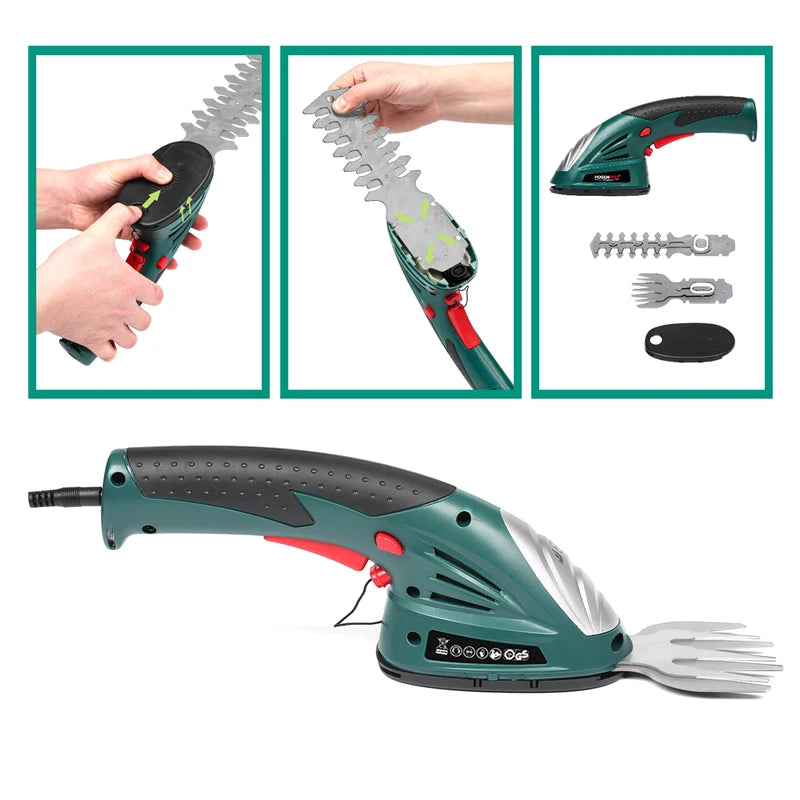 Cordless 2-in-1 Grass and Hedge Shears with 7.2V Battery and Dual Blades