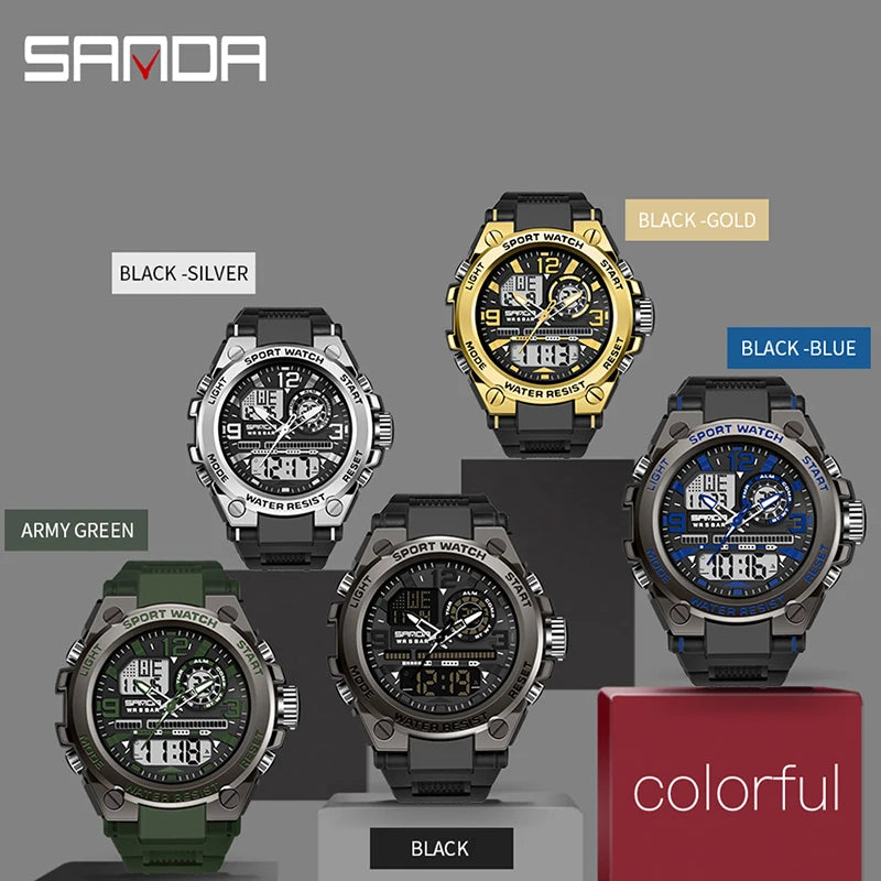 Men's Digital Sports Watch Dual Display Waterproof Quartz Military Watch