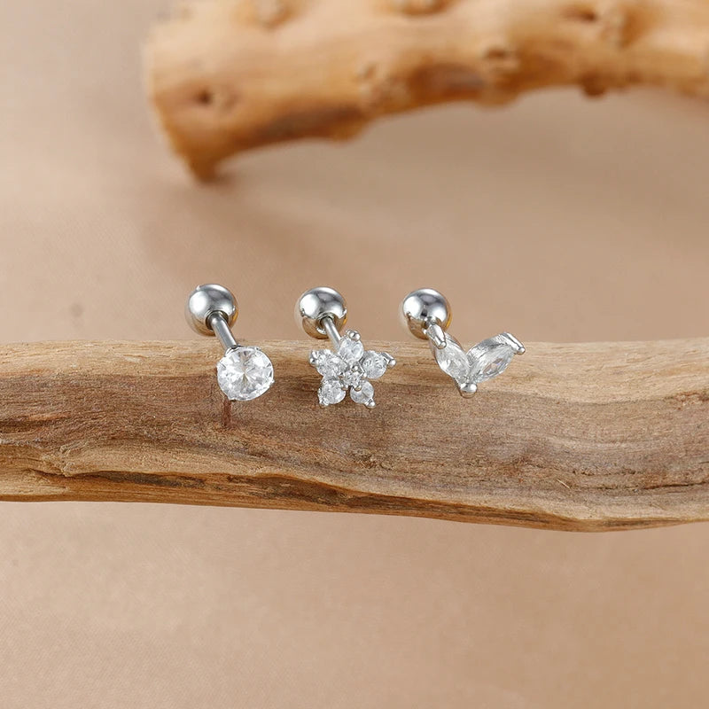 3PCS Women's Fashion Stainless Steel Flower Stud Earrings Set for Parties & Gifts