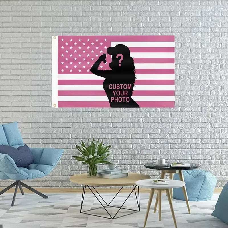 Custom Pink American Flag Wall Tapestry Personalized Banner Wall Hanging Photo & Text Decor