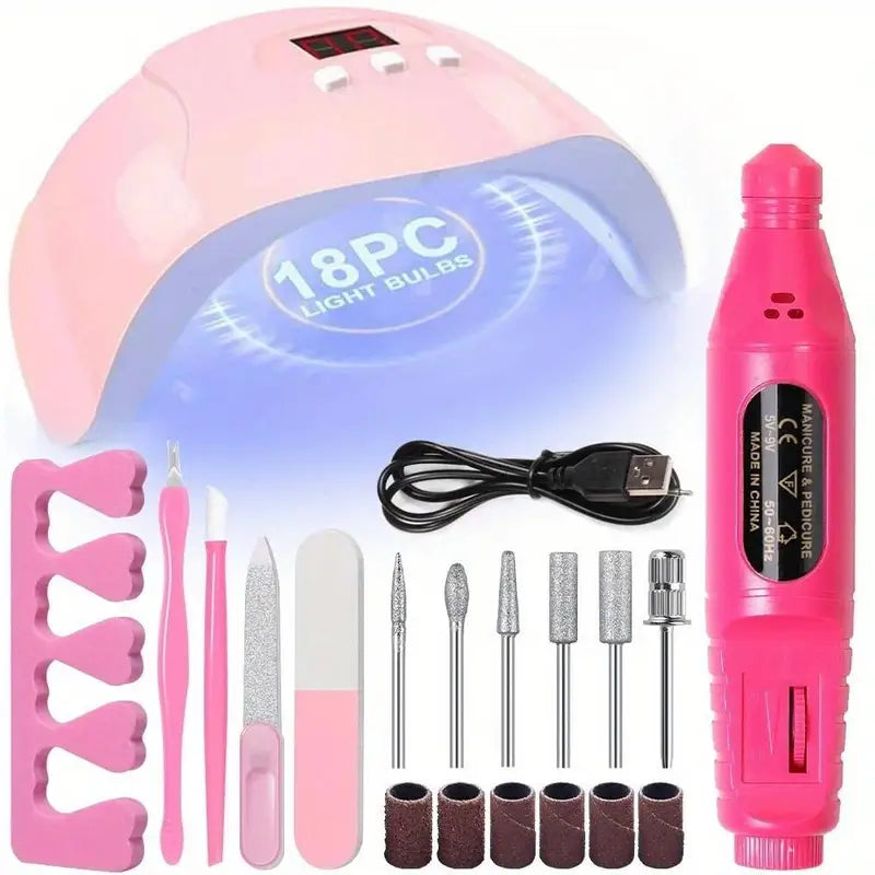 7-in-1 Nail Art Tool Set with Nail Lamp & Dead Skin Pusher - Professional Manicure Kit