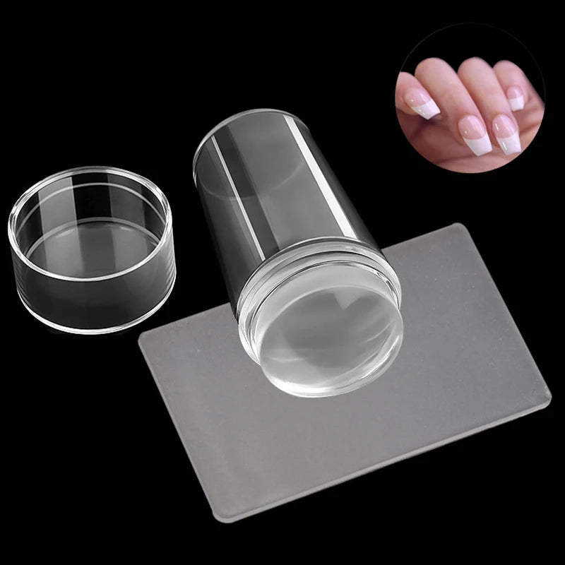 Nail Art Stamping Plates Kit with Clear Jelly Stamper and Scraper for French Manicure Design