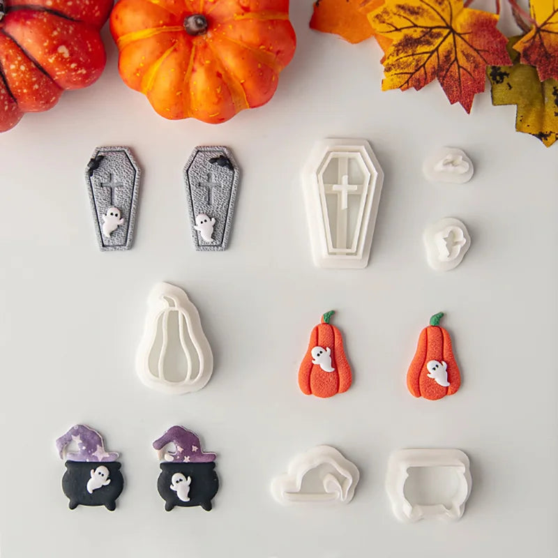 Halloween Cartoon Clay Cutter Mold Pumpkin Skull Shape DIY Jewelry Craft Tool