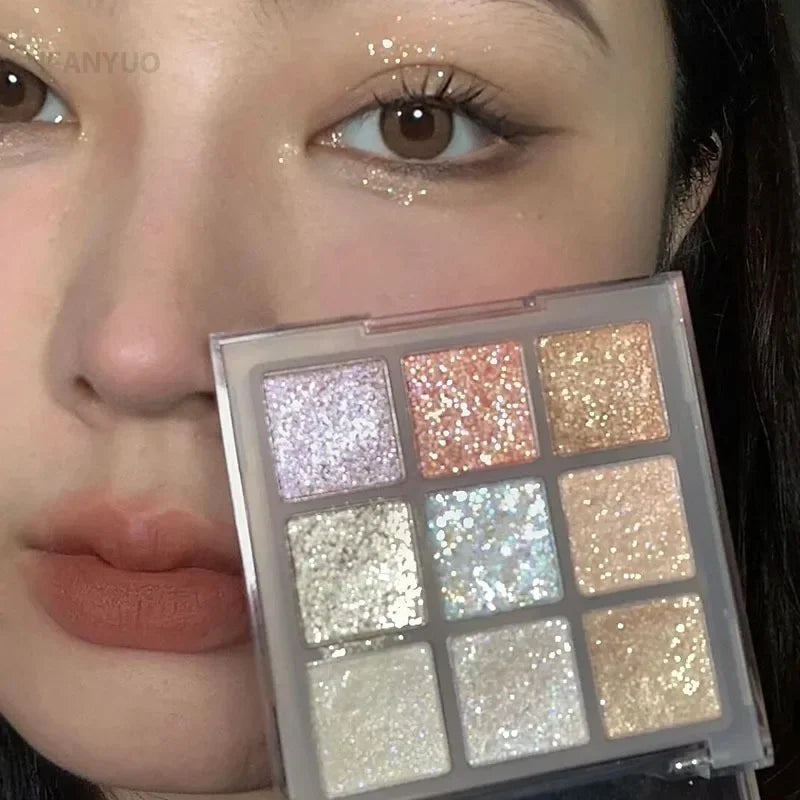 9-Color Glitter Eyeshadow Palette - Earth Tones, Pearlescent & Shimmer