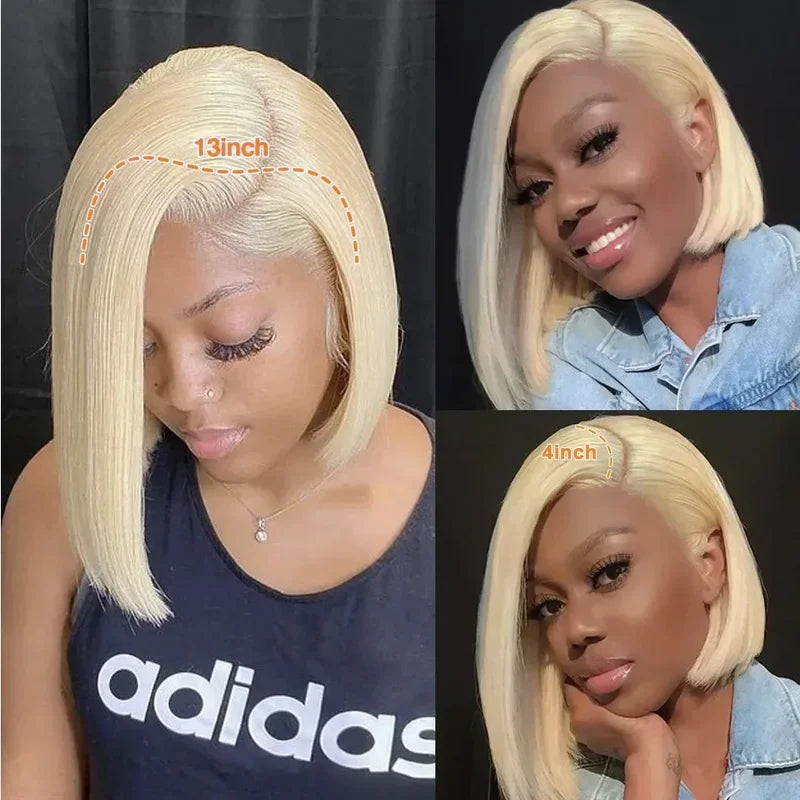 Blonde Short Bob Human Hair Lace Front Wigs 8-14 Inch 200 Density for Women