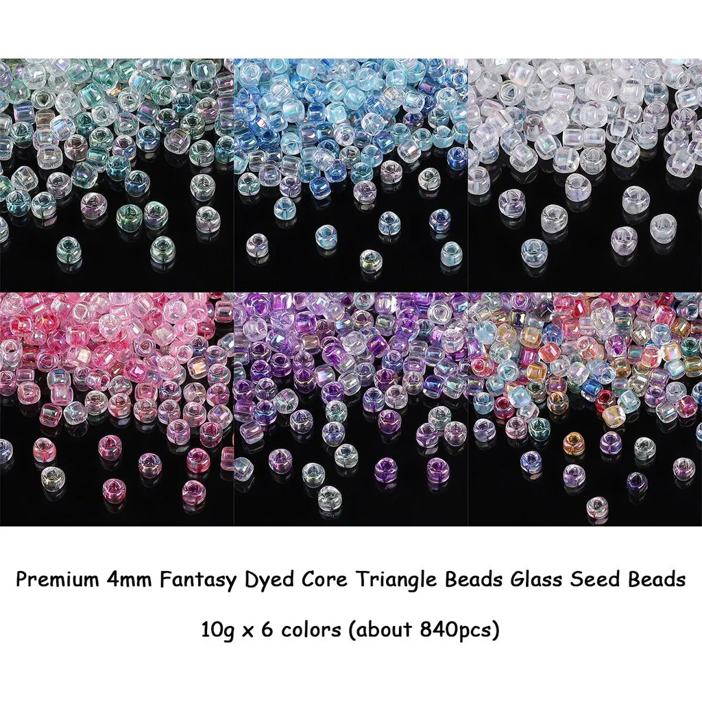 840pcs 4mm Colorful Glass Triangle Beads for Jewelry Making - DIY Craft Supplies