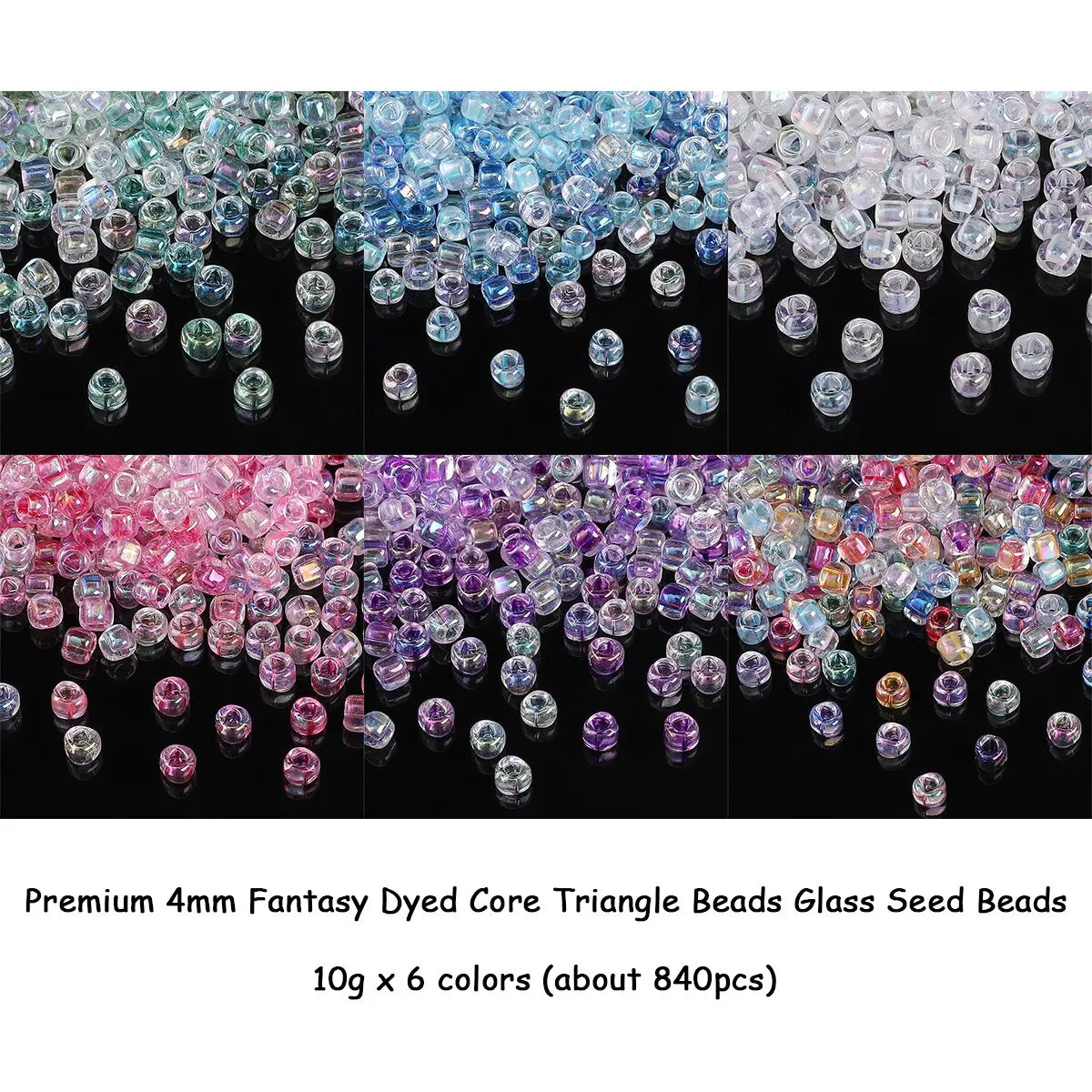 840pcs 4mm Colorful Glass Triangle Beads for Jewelry Making - DIY Craft Supplies