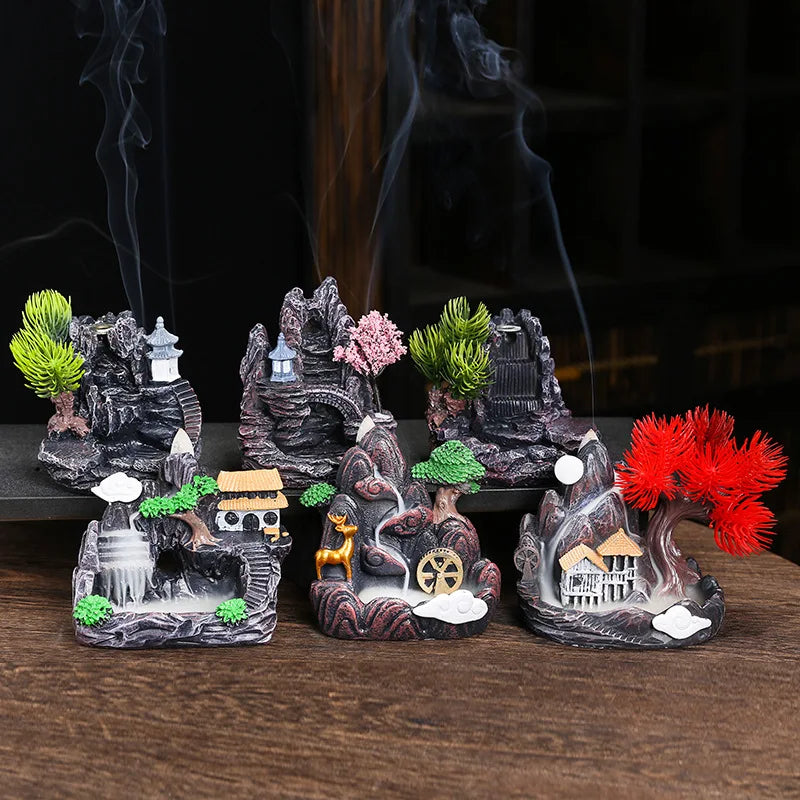 Resin Cascade Incense Burner with Waterfall Effect for Aromatherapy and Home Decor