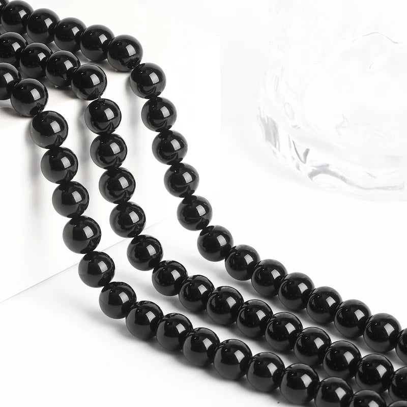 Natural Black Agate Stone Beads - Round Spacer Jewelry Making Supplies