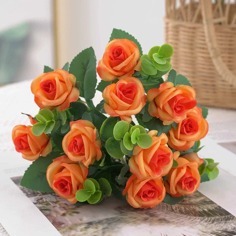 Artificial Flower Bouquet with Roses and Eucalyptus for Wedding & Home Decor