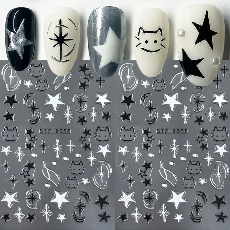 Nail Art Decals & Foils - Cat & Dog Animal Stickers for Manicure, 2 Sheets