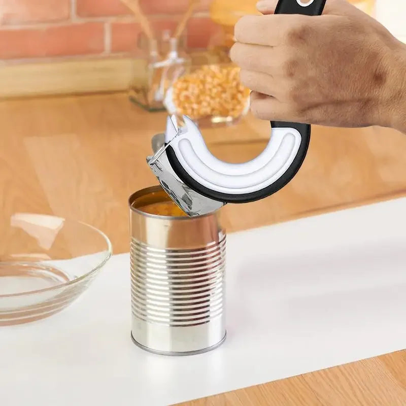 J-Shaped Can & Jar Opener - Non-Slip Grip Kitchen Tool for Cans Bottles