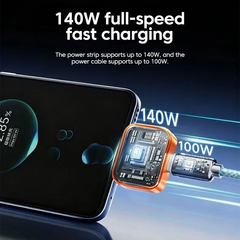 140W USB-C Fast Charging Power Adapter with Auto Power Off & Overcharge Protection