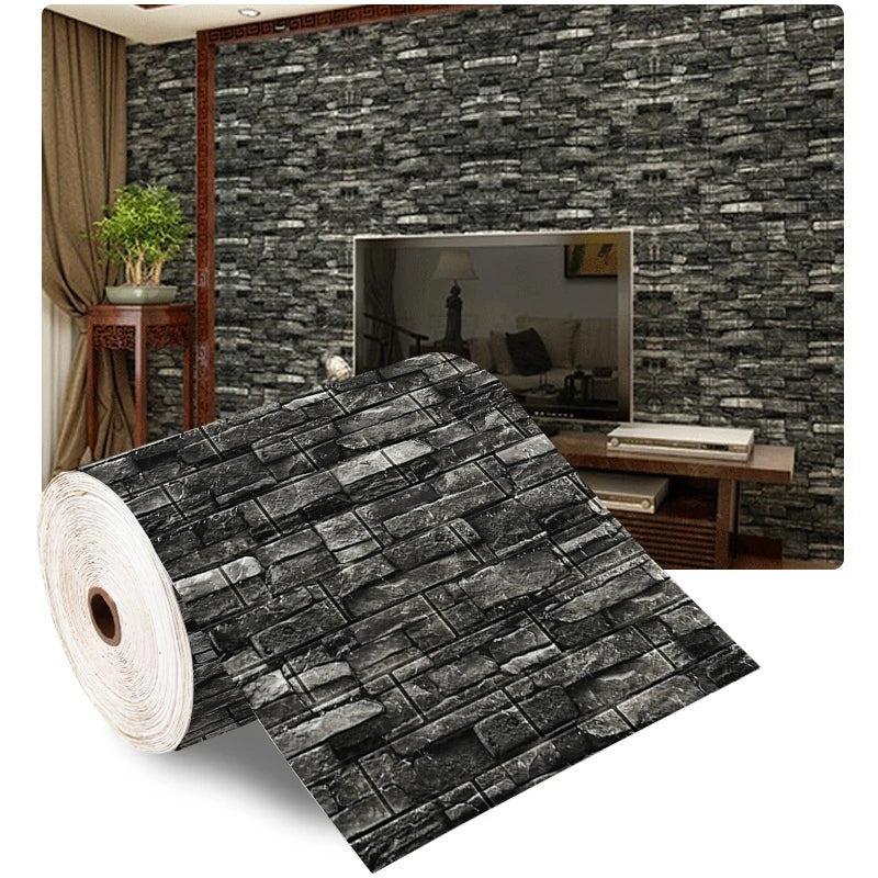 3D Brick Wall Sticker 70cm x 10m Self-Adhesive Waterproof Wallpaper for Living Room