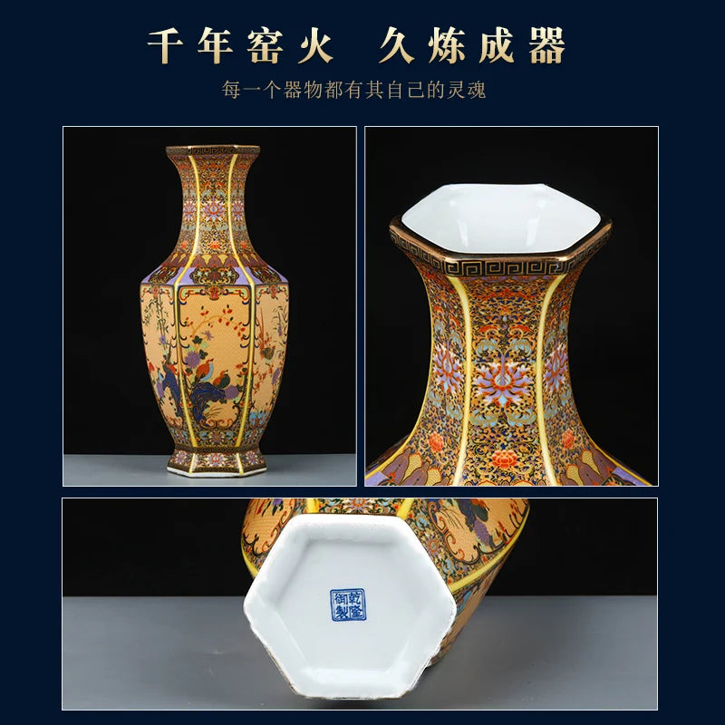 Ceramic Enamel Vase for Home Decor - Antique Chinese Living Room Ornaments