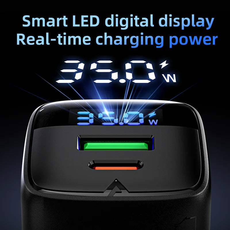 GaN 35W Fast USB C Wall Charger with Digital Display for Samsung & More