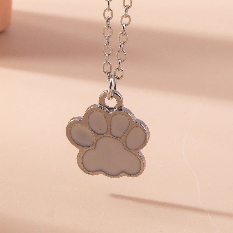 Cute Enamel Paw Necklace Set for Women Men - Matching Dog & Cat Pendant Jewelry