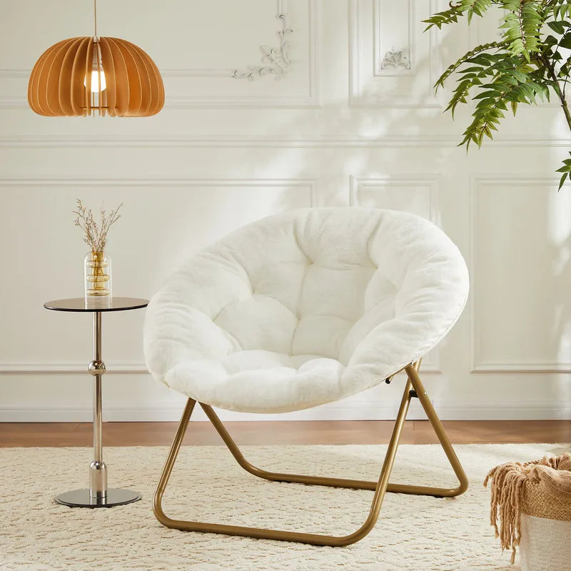 Faux Fur Cozy Saucer Chair - Foldable Living Room Lounge Seat, Multiple Colors