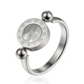 Elegant Rotatable Enamel and Shell Roman Numeral Woman Ring - Stainless Steel Jewelry