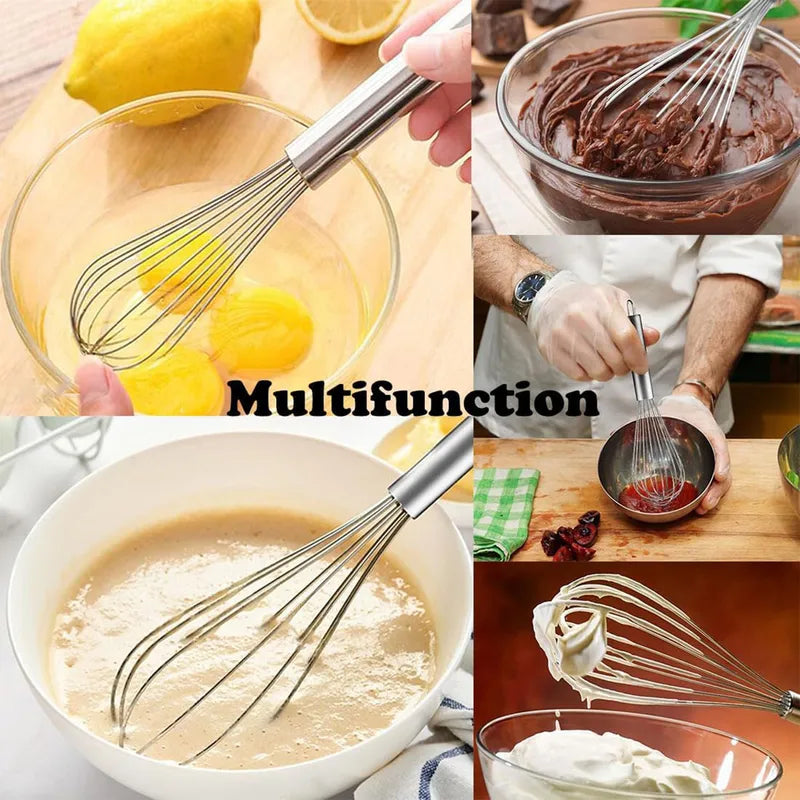 Stainless Steel Whisk Set for Cooking & Baking - Non-Stick Safe Kitchen Utensils