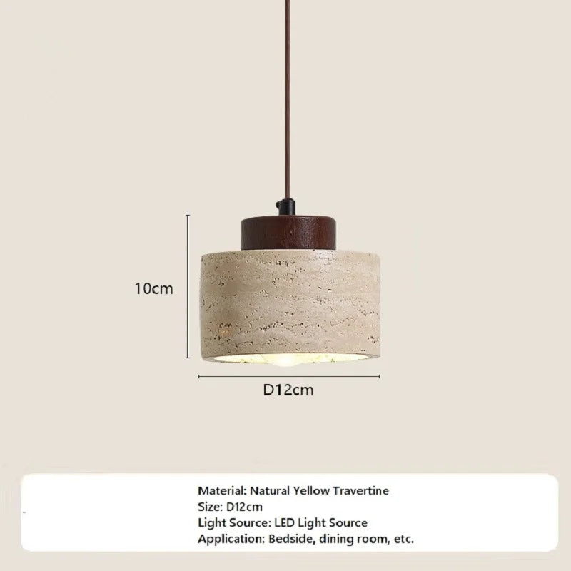 Japanese Style Stone Pendant Light with Travertine Suspension Ceiling LED Hanging Lamp