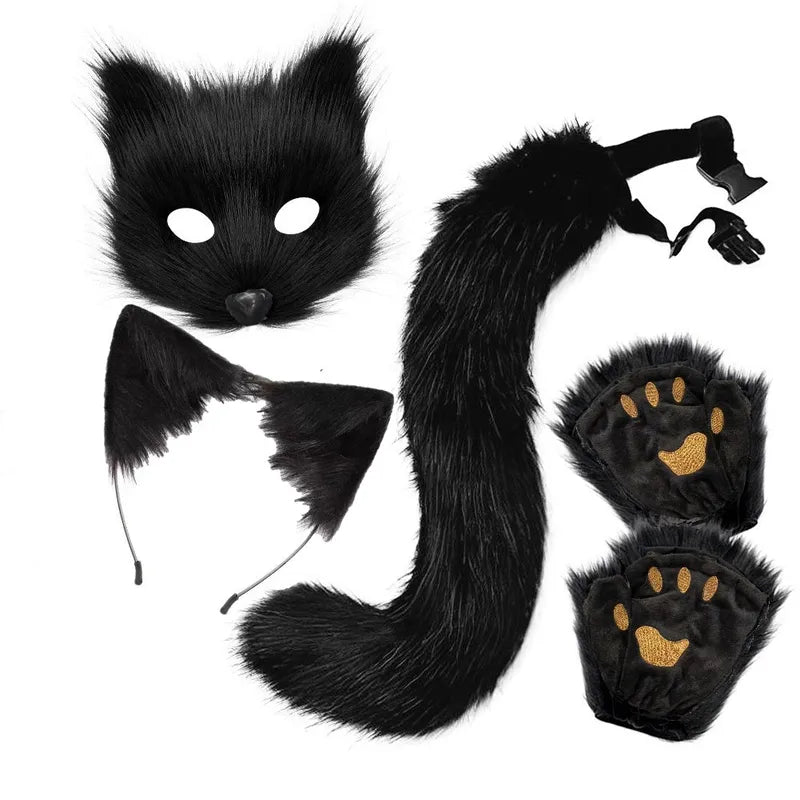 4-Piece Fox Costume Accessory Set with Mask Gloves Tail & Headband