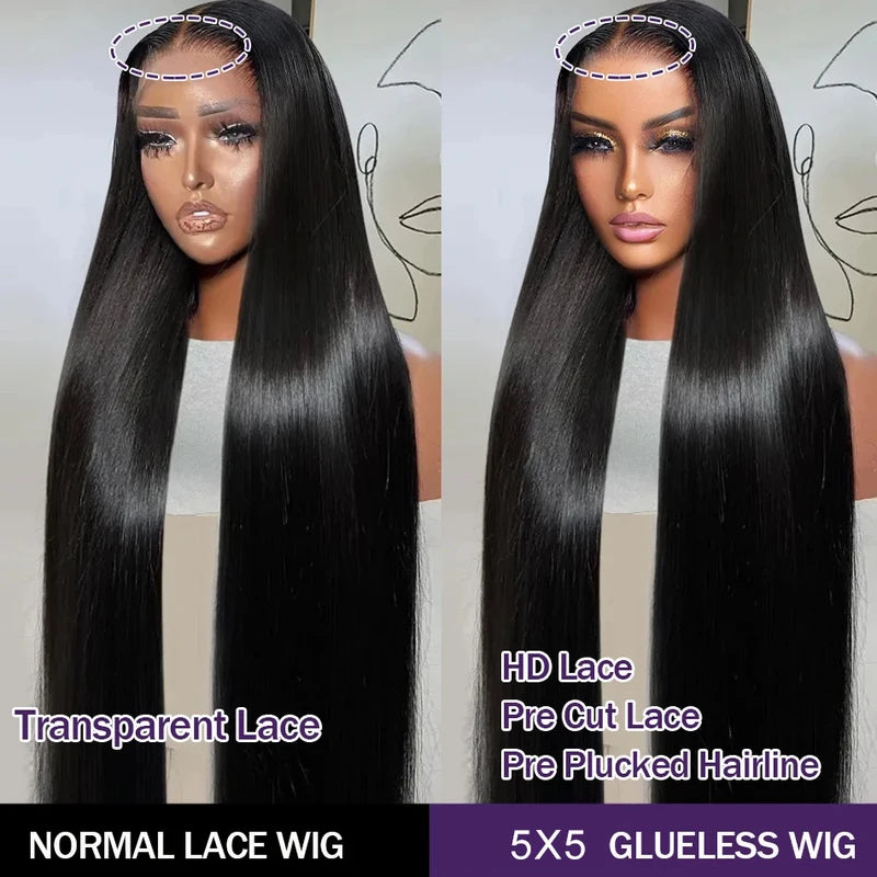 180% Bone Straight Glueless Lace Closure Human Hair Wig - Ready to Wear, Pre Plucked, 6x4 & 5x5 Closure Styles